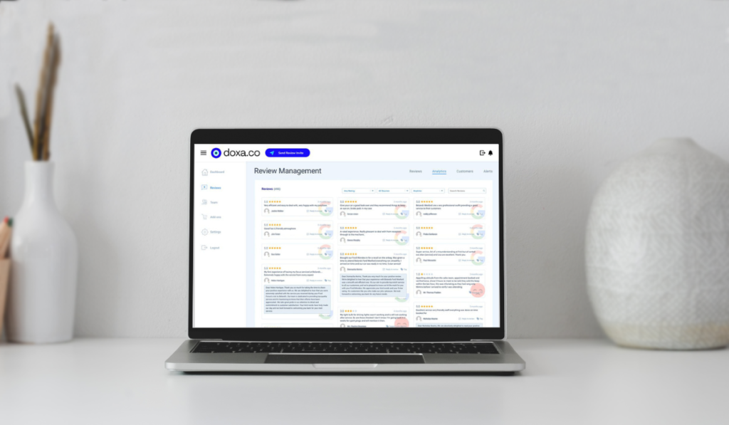 Doxa Google Review Management Platform on laptop